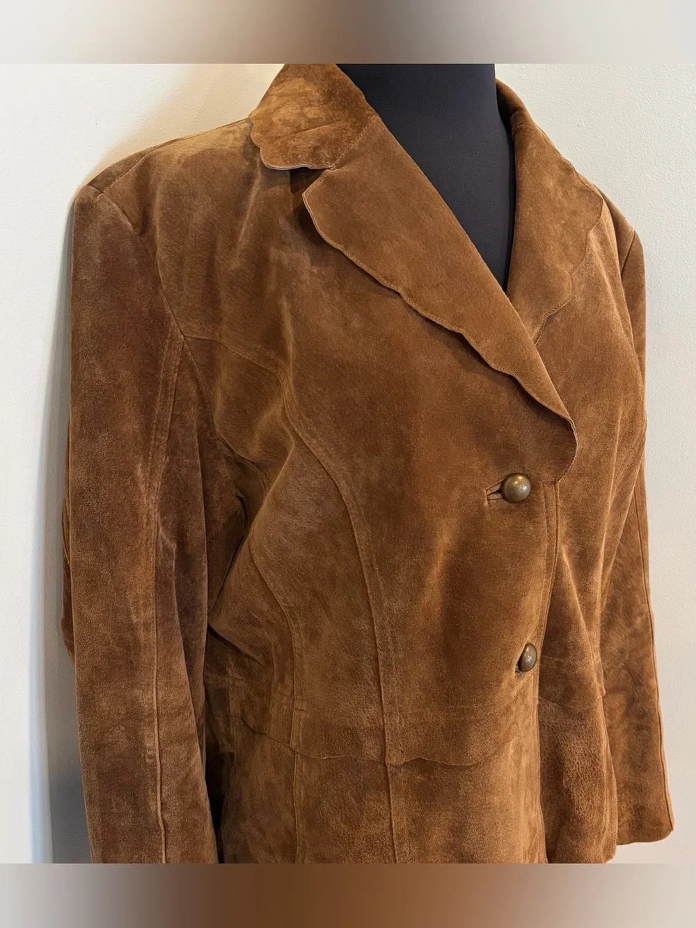 Coldwater creek cognac scallop Suede leather blazer Jacket XL Petite